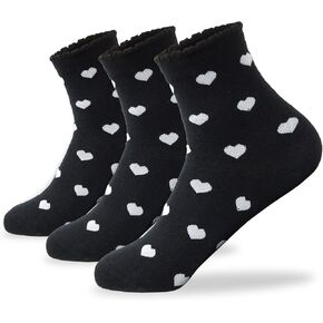 3 Pairs Heart Pattern Crew Socks For Women - Cute Cotton Womens Socks for Size 6,7,8,9,10 by Cutie Mango