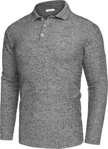 COOFANDY Men's Stretch Muscle Tshirts Long Sleeve Knit Tees Casual Slim Fit Polo Shirts in Saudi Arabia