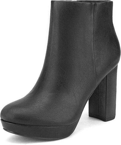 DREAM PAIRS Women's Stomp High Heel Ankle Boots | platform ankle boots classic round toe design non-slip outsole inside zipper for Easy On and Off in Saudi Arabia