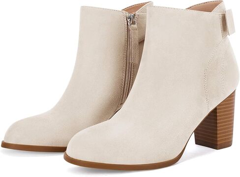 Coutgo Women's Fall Ankle Boots Shoes Chunky Block Stacked Heel Bow Tie Pointed Toe Dress Booties Side Zipper in Kuwait