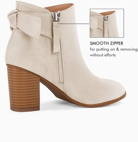 Coutgo Women's Fall Ankle Boots Shoes Chunky Block Stacked Heel Bow Tie Pointed Toe Dress Booties Side Zipper in Kuwait