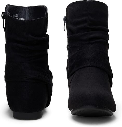 Women's Slouch Ankle Boots, Flat Low Heel Side Zip Booties 939A | Comfortable dressy style, ruched shaft and wraparound bow for daily wear in Saudi Arabia