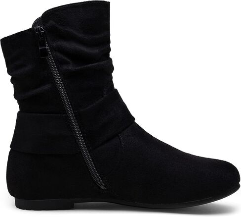 Women's Slouch Ankle Boots, Flat Low Heel Side Zip Booties 939A | Comfortable dressy style, ruched shaft and wraparound bow for daily wear in Saudi Arabia