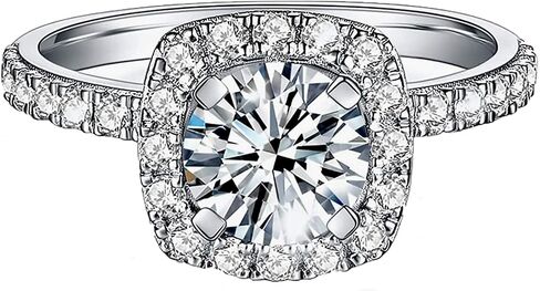 Jansme 1.5ct Cushion Cut Halo Moissanite Engagement Rings for Women Half Eternity 925 Sterling Silver Firmly Fixed By 4 Prongs Brilliant Solitaire Square Real Moissanite Engagement Rings Size 4-11 in Saudi Arabia