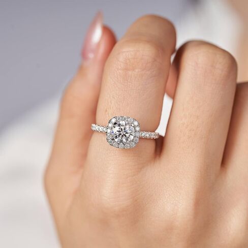 Jansme 1.5ct Cushion Cut Halo Moissanite Engagement Rings for Women Half Eternity 925 Sterling Silver Firmly Fixed By 4 Prongs Brilliant Solitaire Square Real Moissanite Engagement Rings Size 4-11 in Saudi Arabia