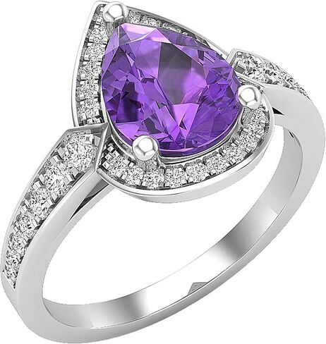 مجموعة Dazzlingrock مقاس 9 × 7 مم على شكل كمثرى من الجمشت مع هالة من الألماس الأبيض المستدير على شكل دمعة للنساء | متوفر بالذهب عيار 10/14/18 قيراط in Kuwait