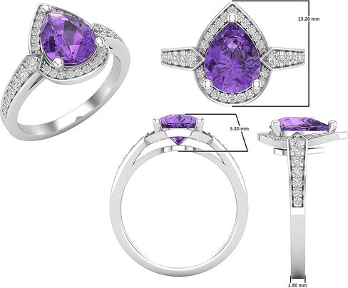 مجموعة Dazzlingrock مقاس 9 × 7 مم على شكل كمثرى من الجمشت مع هالة من الألماس الأبيض المستدير على شكل دمعة للنساء | متوفر بالذهب عيار 10/14/18 قيراط in Kuwait