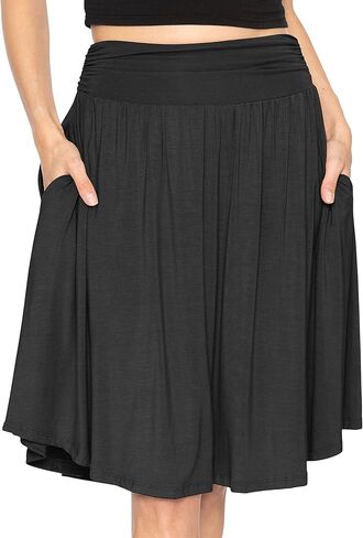 STRETCH IS COMFORT Women's and Plus Size Scoop Hem Flare Mid Length Skirt with Pockets | S-5X in Kuwait