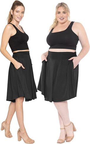 STRETCH IS COMFORT Women's and Plus Size Scoop Hem Flare Mid Length Skirt with Pockets | S-5X in Kuwait