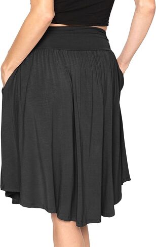 STRETCH IS COMFORT Women's and Plus Size Scoop Hem Flare Mid Length Skirt with Pockets | S-5X in Kuwait
