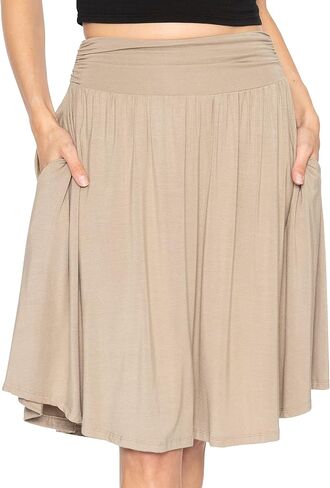 STRETCH IS COMFORT تنورة متوسطة الطول بحاشية مغرفة واسعة الحجم مع جيوب | S-5X in Kuwait