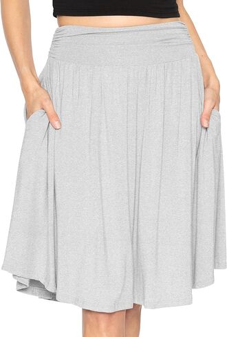 STRETCH IS COMFORT تنورة متوسطة الطول بحاشية مغرفة واسعة الحجم مع جيوب | S-5X in Kuwait