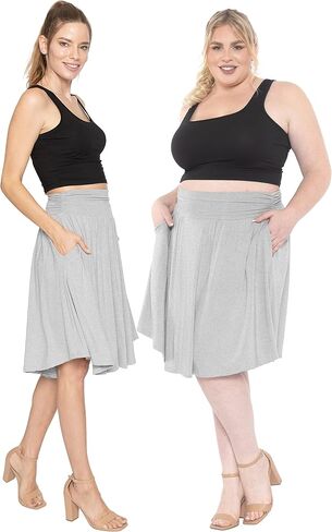 STRETCH IS COMFORT تنورة متوسطة الطول بحاشية مغرفة واسعة الحجم مع جيوب | S-5X in Kuwait