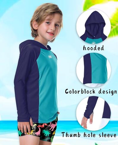 AOBUTE للجنسين أطفال كم طويل هوديي Rash Guard للأولاد UPF 50+ سترة سباحة مع فتحة إبهام 3-12 سنة in Kuwait