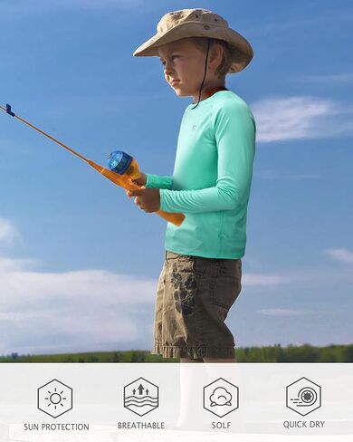 FISHEAL الأولاد قميص صيد السمك UPF 50+ مع جيب - شباب أطفال الأشعة فوق البنفسجية الشمس هوديي طفح الحرس كم طويل شبكة تنفيس كامو قمصان السباحة in Kuwait