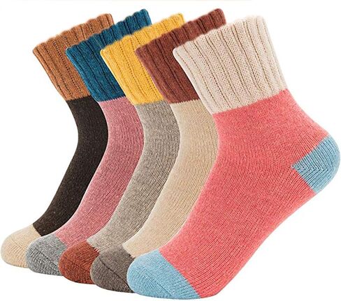 Double Couple 5 Pairs Women Socks Winter Warm Knit Wool Socks Vintage Casual Cozy Crew Socks Comfy Boot Socks Assorted Color in Kuwait
