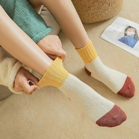 Double Couple 5 Pairs Women Socks Winter Warm Knit Wool Socks Vintage Casual Cozy Crew Socks Comfy Boot Socks Assorted Color in Kuwait