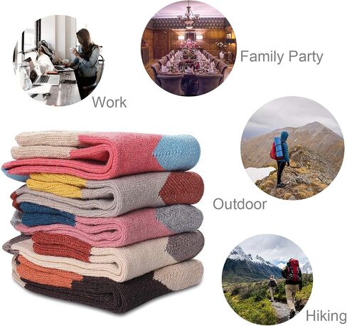 Double Couple 5 Pairs Women Socks Winter Warm Knit Wool Socks Vintage Casual Cozy Crew Socks Comfy Boot Socks Assorted Color in Kuwait
