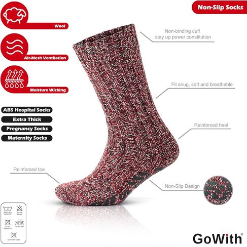 GoWith 1 Pair Unisex Merino Wool Slipper Socks, Thick Warm No Slip Cozy Grip Non-Skid Hospital Winter Socks for Men & Women in Kuwait
