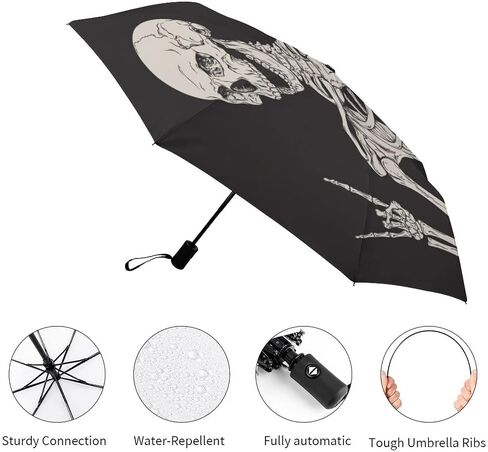 Skull Travel Umbrella Rock And Roll Skeleton Bone Windproof Compact Automatic Open/Close Folding Rain Umbrellas Sugar Candy Skull Day of Dead Collapsible Auto Portable Umbrella for Women Girls Kids in Kuwait