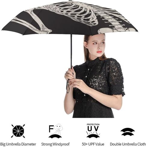 Skull Travel Umbrella Rock And Roll Skeleton Bone Windproof Compact Automatic Open/Close Folding Rain Umbrellas Sugar Candy Skull Day of Dead Collapsible Auto Portable Umbrella for Women Girls Kids in Kuwait