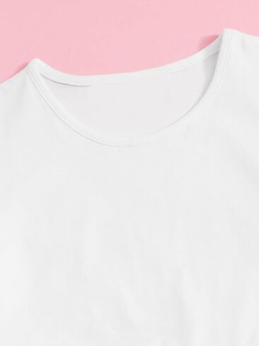 OYOANGLE Girl's Cute Crisscross Short Sleeve Cutout Solid Crop Top Tee T-Shirts in Kuwait