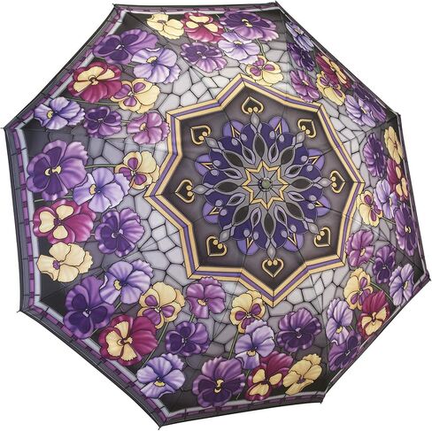 Galleria Enterprises Reverse Close Folding Umbrella with Stained Glass Pansies Art - Automatic Travel Umbrella for Backpack, Totes and Cars - Automatic Folding Umbrellas for Rain with Unbreakable Fiberglass Ribs (Folding Reverse Close) in Saudi Arabia