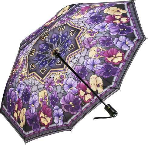 Galleria Enterprises Reverse Close Folding Umbrella with Stained Glass Pansies Art - Automatic Travel Umbrella for Backpack, Totes and Cars - Automatic Folding Umbrellas for Rain with Unbreakable Fiberglass Ribs (Folding Reverse Close) in Saudi Arabia