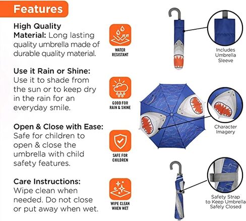 addie & tate Kids Umbrella & Rain Coats for Boys Shark Set - Toddler Umbrella for Kids and Raincoat for Boys in Fun Jacket Styles for 3-5 in Saudi Arabia