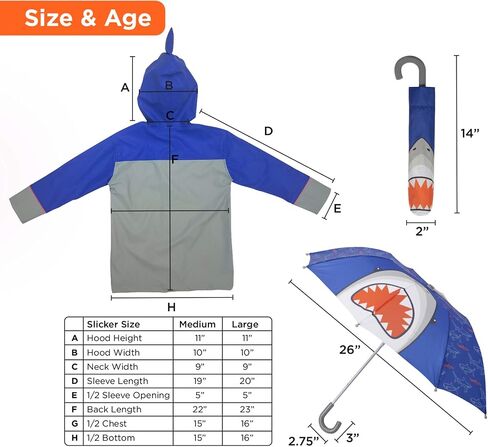 addie & tate Kids Umbrella & Rain Coats for Boys Shark Set - Toddler Umbrella for Kids and Raincoat for Boys in Fun Jacket Styles for 3-5 in Saudi Arabia