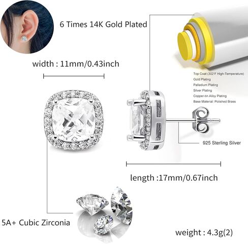 TOPGRILLZ 925 فضة استرلينية مربعة أقراط Aretes Para Hombre 14K مطلية بالذهب مكعب زركونيا سوليتير الماس مثلج خارج مسمار هالو أقراط كبيرة للرجال والنساء مجوهرات in Kuwait