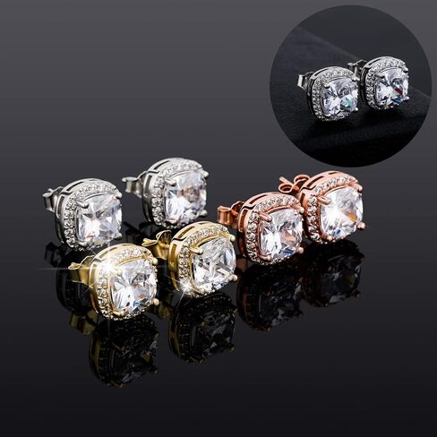 TOPGRILLZ 925 فضة استرلينية مربعة أقراط Aretes Para Hombre 14K مطلية بالذهب مكعب زركونيا سوليتير الماس مثلج خارج مسمار هالو أقراط كبيرة للرجال والنساء مجوهرات in Kuwait