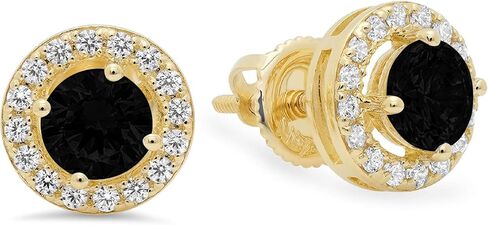 1.60 قيراط من أحجار سوليتير هالة دائرية رائعة لا تشوبها شائبة أحجار كريمة عقيق أسود طبيعي VVS1 زوج مثالي من أقراط سوليتير ذات مسمار خلفي مصمم من الذهب الأصفر عيار 14 قيراط in Kuwait