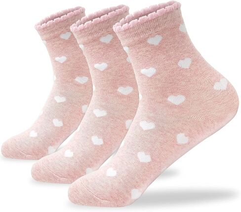 3 Pairs Heart Pattern Crew Socks For Women - Cute Cotton Womens Socks for Size 6,7,8,9,10 by Cutie Mango in Kuwait