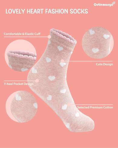 3 Pairs Heart Pattern Crew Socks For Women - Cute Cotton Womens Socks for Size 6,7,8,9,10 by Cutie Mango in Kuwait