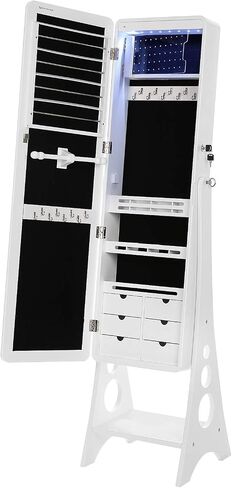 SONGMICS 8 LEDs Jewelry Cabinet Armoire with Beveled Edge Mirror, Gorgeous Jewelry Organizer Large Capacity Brown Patented UJJC89K in Saudi Arabia
