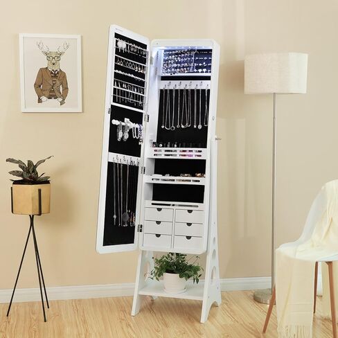 SONGMICS 8 LEDs Jewelry Cabinet Armoire with Beveled Edge Mirror, Gorgeous Jewelry Organizer Large Capacity Brown Patented UJJC89K in Saudi Arabia