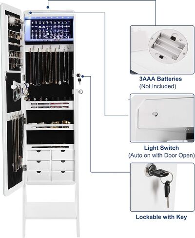 SONGMICS 8 LEDs Jewelry Cabinet Armoire with Beveled Edge Mirror, Gorgeous Jewelry Organizer Large Capacity Brown Patented UJJC89K in Saudi Arabia