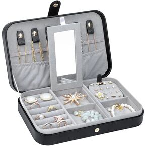 Small Jewelry Box, Travel Jewelry Case Portable Jewelry Boxes for Women, 2-Layer Mini Jewelry Travel Organizer, Gift for Women Girls, Black A