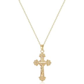 Fettero Cross Necklace Faith Pendant 14K Plated Dainty Chain Minimalist Simple Tiny God Lords Prayer Religious Jewelry Gift