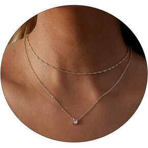 ASCOMY Dainty CZ Diamond Solitaire Pendant Necklaces for Women 14K Gold Plated Single Round Cubic Zirconia Square Simulated Diamond Choker Necklace Bride Bridesmaid Weeding Jewelry Gifts in Saudi Arabia
