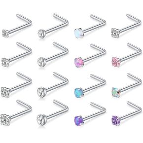 D.Bella 18G L Shaped Nose Studs Surgical Stainless Steel 1.5mm 2mm 2.5mm 3mm CZ Nose Rings Studs Silver Nose Rings for Women Nose Nostrial Piercing Jewerly in Kuwait