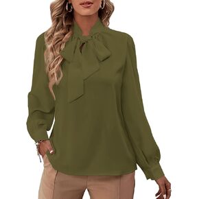Rooscier Women's Bow Tie Neck Long Sleeve Buttton Cuff Chiffon Elegant Blouse in Saudi Arabia