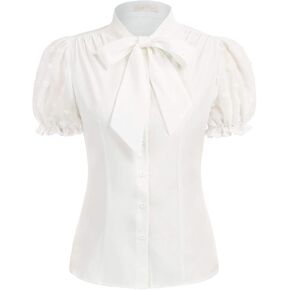 Belle Poque Summer Short Sleeve Office Button Down Blouse Stripe Shirt Tops with Bow Tie BP573 in Saudi Arabia