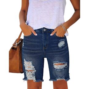 Utyful Women Summer Frayed Ripped Bermuda Shorts Distressed Denim Jeans Short
