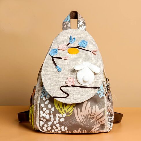 Women's Small Retro Bohemian Washed Canvas Backpack with 3D Decoration for Daily Commuting in Saudi Arabia
