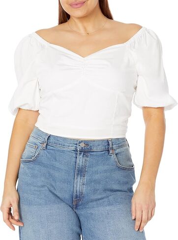 The Drop Women's Annie Sweetheart Neckline Puff-Sleeve Smocked Back Top in Saudi Arabia