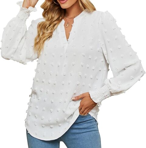 vanberfia V Neck Ruffle Sleeve Blouse Flowy Shirts Dressy Summer Casual Women Tops in Kuwait