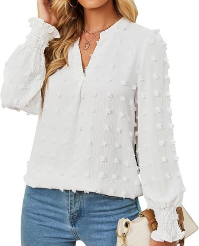 vanberfia V Neck Ruffle Sleeve Blouse Flowy Shirts Dressy Summer Casual Women Tops in Kuwait