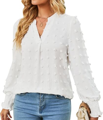 vanberfia V Neck Ruffle Sleeve Blouse Flowy Shirts Dressy Summer Casual Women Tops in Kuwait